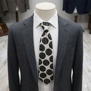 Villa Di Oro Italy Mens Tie Black White Paisley Medallion Geometric Polyester 4"